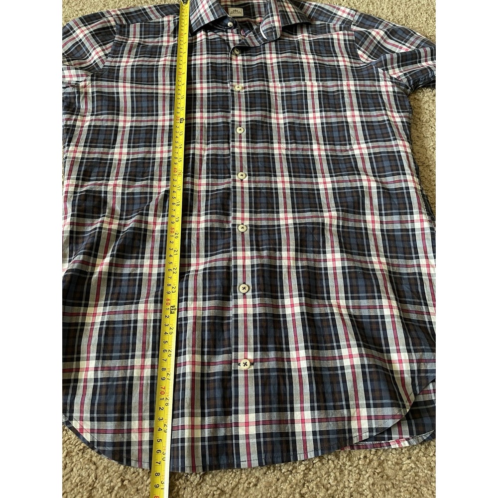 Peter Millar Long Sleeve Button Down Shirt Blue Pink Plaid Pocket Medium JBHS - Picture 4 of 9